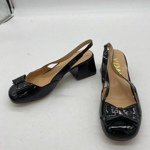 YDN Black Closed Square Toe Slingback Block Low Heels Pumps